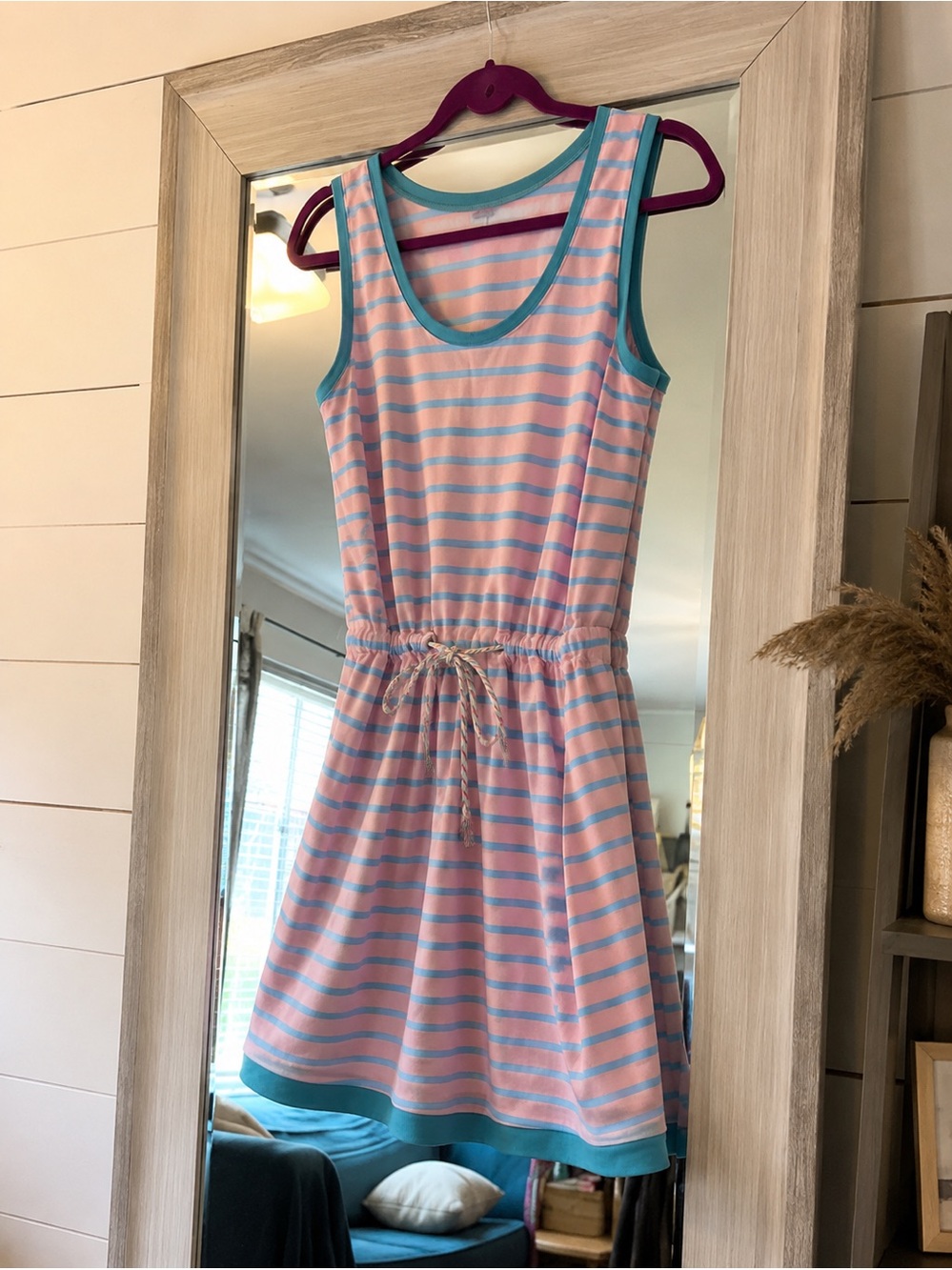 Striped Pink and Blue Sleeveless Dress